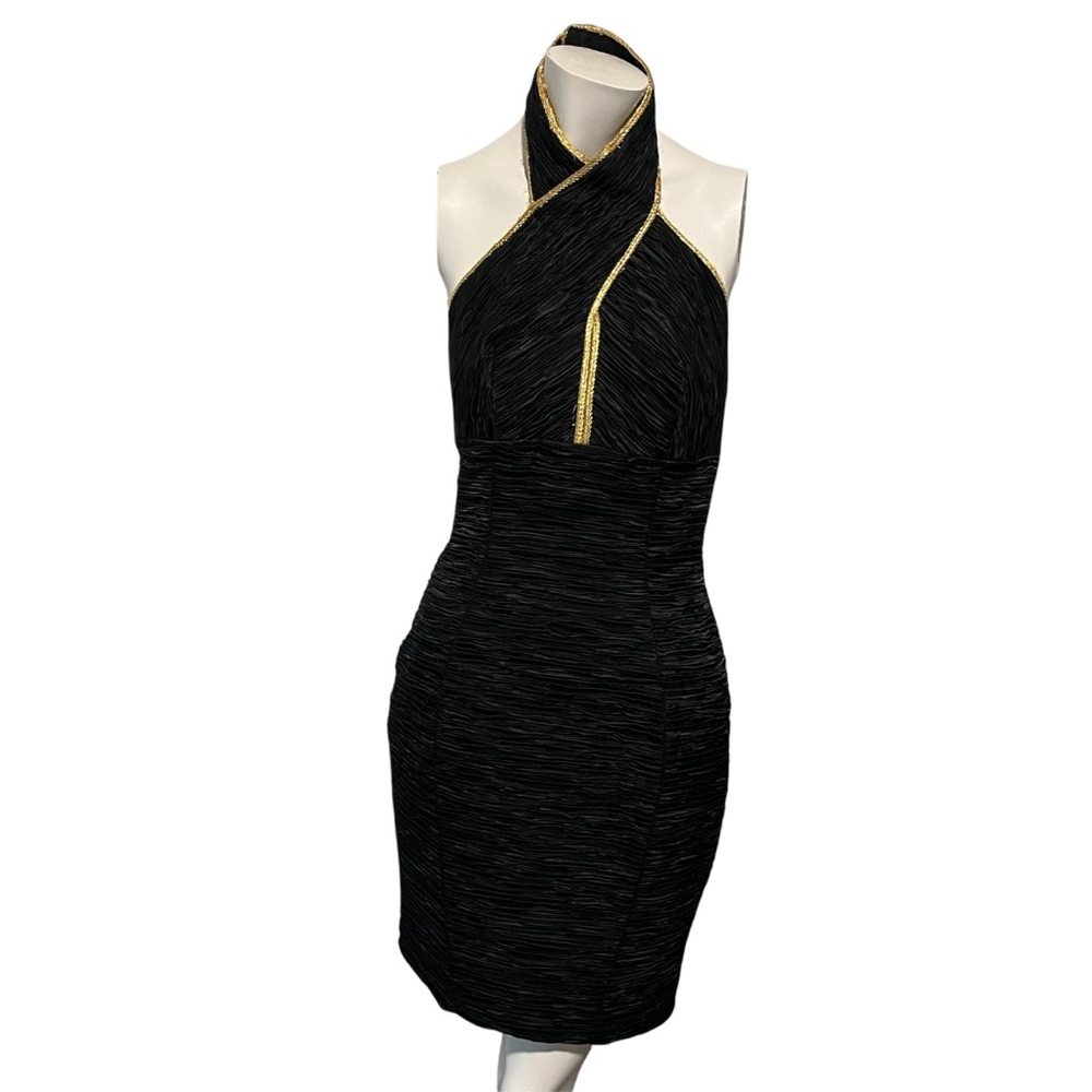 ✨ Vintage Black & Gold Halter Cocktail Dress ✨